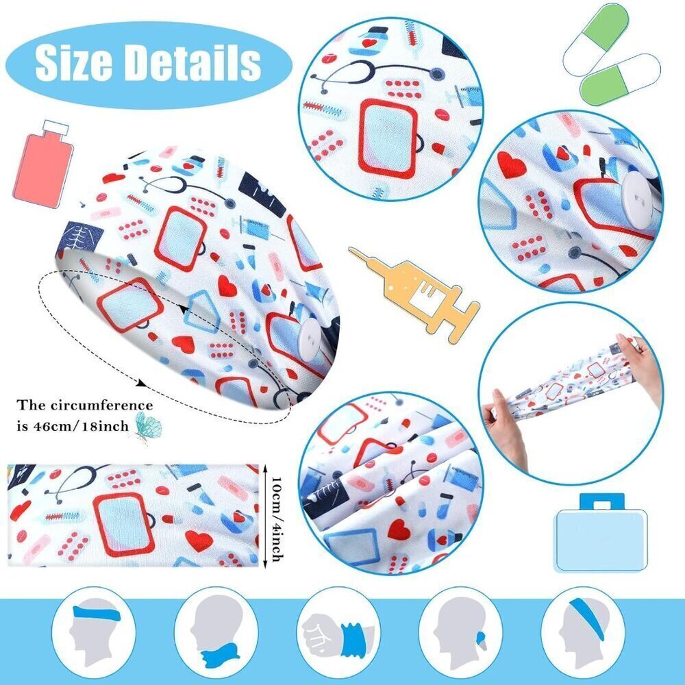 12 Pcs Nurse Headbands for Women, Non Slip Nursing Headbands with Buttons for Ma - Picture 2 of 7